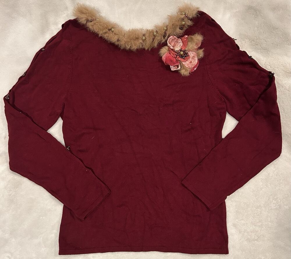 RADZOLI by Fully Fashion Women’s Burgundy Embellished Sweater – Size L – NWT